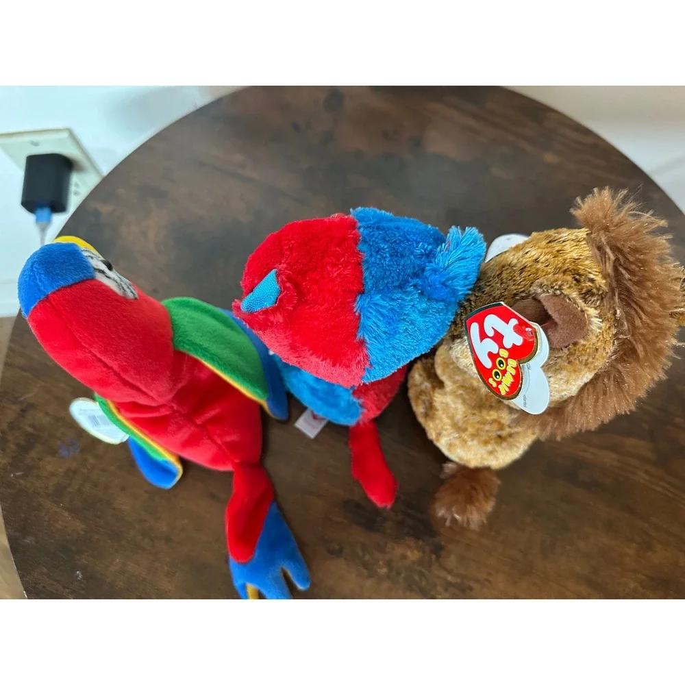 Ty Beanie Babies Boos Lot Jabber Parrot Harriet Horse Red Blue Cat Plush Toys